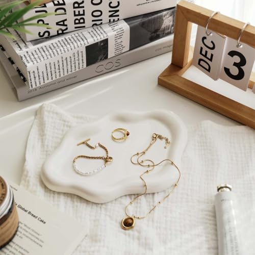 Gifts For Women White Ceramic Jewelry Dish Tray, Vanity Ring Dish Ceramic Jewlery Trays Trinket Ring Holder, Room Decor Ae...