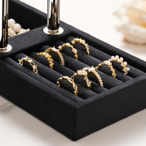 bussdis 2 Tier Bracelet Holder Display - Detachable T Bar Black and Silver Velvet Bracelet Holder, Jewelry Holder Organize...