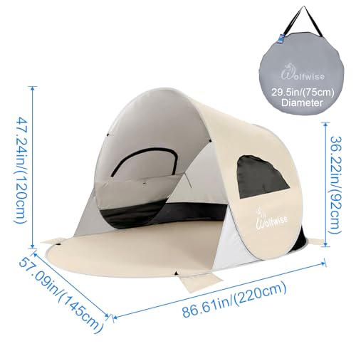 Wolfwise Pop up Beach Tent Sun Shelter with UPF50+ UV Protection, Instant Easy Setup Popup Beach Shade Canopy for 3 Perso...