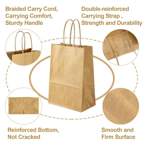 MAQIHAN Small Kraft Bags with Handles - 15 Pcs Small Kraft Paper Bags Brown Bag Paper with Candy Birthday Party Favor Craf...