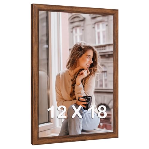 12x18 Wood Frame Brown, Rustic Natural Wooden 18x12in Poster Picture Frame, Distressed 12 x 18inch Woodgrain Gallery Photo...