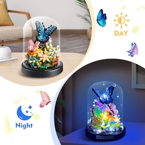 ZQJKLE Flower Bouquet Butterfly Building Set with LED String Light, Butterfly Flower Botanical Collection, 530 Pcs Mini Br...