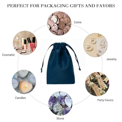 QIANF 12pcs Navy Velvet Drawstring Bags 4x6 inches Small Velvet Cloth Gift Bags Jewelry Pouches for Storage Wedding Party ...
