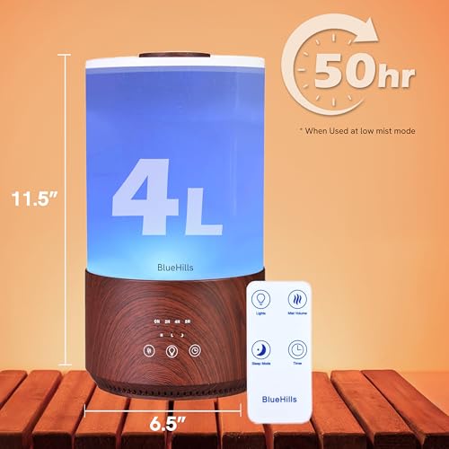 BlueHills Premium 4000 ml Tall Essential Oil Diffuser 4L 4 Liter 50 Hour Run with Remote Timer Aroma Humidifier 1 Gallon B...