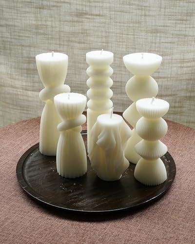 6 Pack Pillar Candles Ribbed Decorative Candle velas decorativas Fireplace Candle for Housewarming Gift, Shelf & Table Dec...