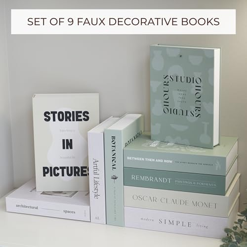 Beautiful Decorative Books - Set of 9 Boxes Enhance Your Coffee Table, Bookshelf or Mantel Shelf Decor - Aesthetic Fake/Fa...