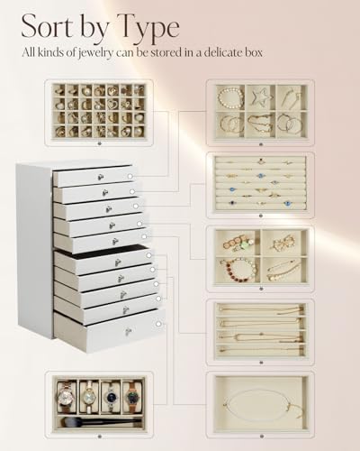 GUKA Large Jewelry Box, Jewelry Case with 10 Drawers for Big and Small Jewelry, Jewelry Storage Organizer for Watch Earrin...