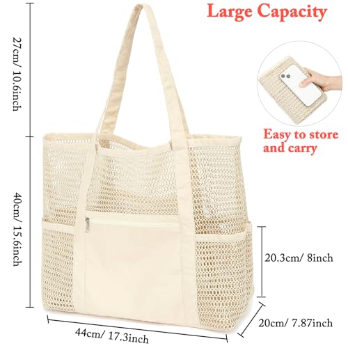Fammart Mesh Beach Bag for Women, Casual Hobo Bags Large Beach Tote for Pool Travel Cruise Vacation Essentials