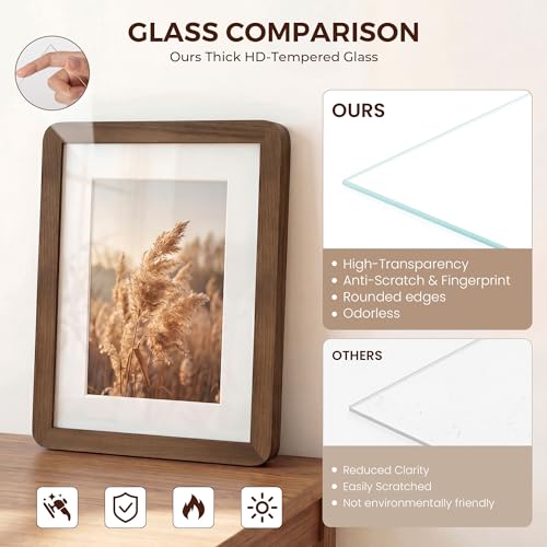 24x30 Picture Frame - Solid Walnut Wood Frames with HD Tempered Glass, Handcrafted Rounded Corner 24x30 Frame Matted to 18...