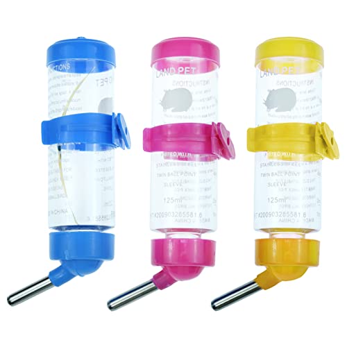 3 Pack Hamster Water Feeder Bottle, 125 ml No-Drip Small Animals Water Dispenser, Pet Hanging Water Bottle for Guinea Pig...