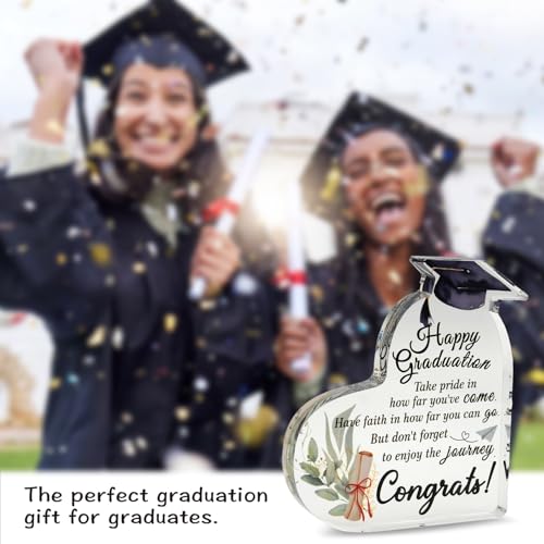 Happy Graduation Heart Acrylic Decor with Card Set Gifts for Women, Best 2026 Graduation Gifts for Her Him Women High Scho...