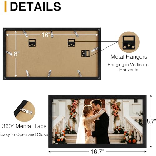 decorUhome 8x16 Picture Frames Collage Wall Decor, Display 3Pcs 5x7 Photos with Mat or 1Pcs 8x16 Unmatted, 3 5x7 Collage P...