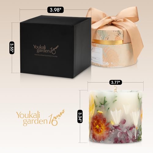 Youkali Scented Candles for Women,Burning Natural Soy Wax candles for home scented,Natural Pillar Candle with Dried Flower...
