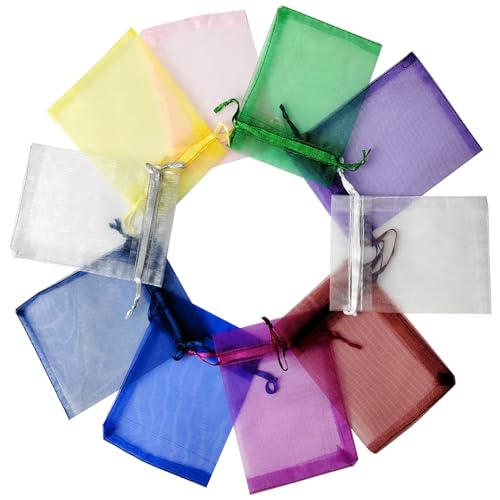 JUNSDUKE 10 Pcs Small Gift Bags, Mix Color Organza Bags 3x4 Inches, Mesh Drawstring Bag for Wedding, Party, Christmas, Jew...