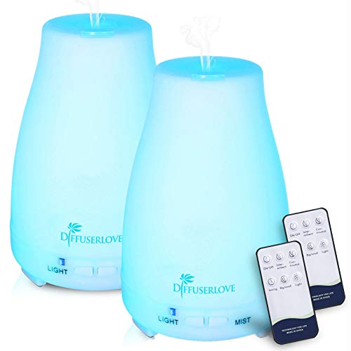 Diffuserlove Diffuser 2 Pack Essential Oil Diffuser 200ML Remote Control Ultrasonic Aromatherapy Diffuser Mist Humidifiers...