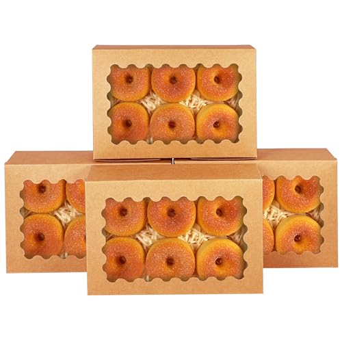 qiqee 50Pcs Brown Cookie Box with Window 9x6x2.5 inch Pastry Macaron Bakery Box For Packaging