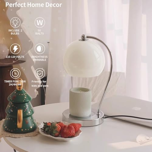 WARMCITY Modern Candle Warmer Lamp, Wide Base Candle Warming Lamp with Timer and Dimmer, Adjustable Wax Burner Light Top D...