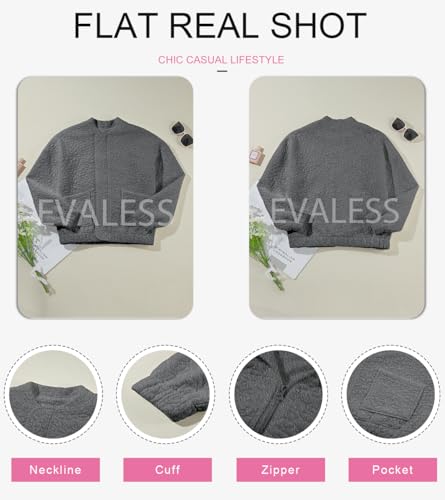 EVALESS Bomber Jackets for Women Spring Fashion 2026 Cute Jacquard Coats Lightweight Zip Up Jackets Dressy Casual