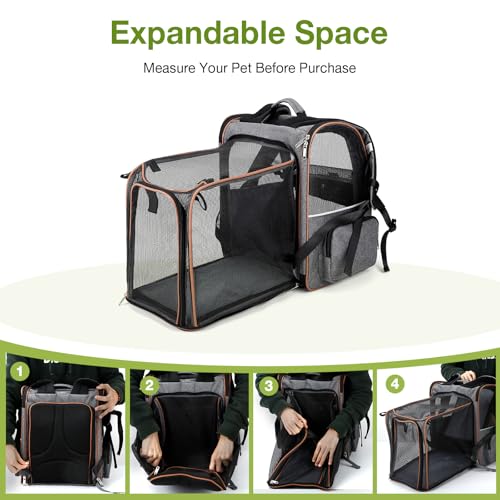 Lekebobor Cat Carrier Backpack, Expandable Pet Carrier with Sun Shade & Full Front Opening, Breathable Mesh Backpack for S...