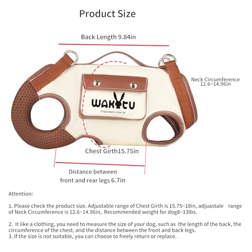 Wakytu Dog Lift Harness Dog Carrier VES Harness Adjustable Leash with Small Puppy Treat Bag,Fits Most Cars,M