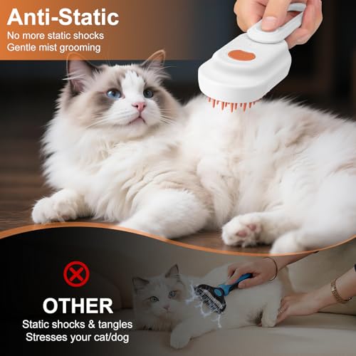 Steam Brush for Cat & Dog – 3-in-1 Spritz Pet Spray Hair Removal Comb for Grooming & Shedding Steam – Water Brush for Long...