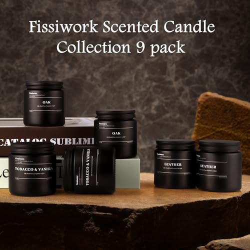 FISSIWORX 9 Pack Scented Candles Set Gifts for Men, Aromatherapy Candle Set with Scents (Leather/Vanilla/Oak) - Gift for D...