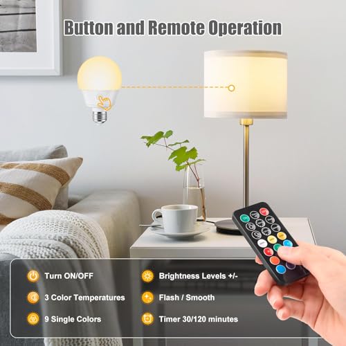 Brightown E26 Rechargeable Light Bulb with Remote and Timer, Battery Backup Bulb for Sconces and Lamps, Magnetic Bulbs for...