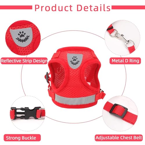 Cat & Dog Vest Harness - All Weather Mesh, Reflective Strap, Step-in Adjustable for Small Cats & Dogs (Red, XS)