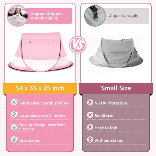 Baby Beach Tent, Pop Up Beach Tent Sun Shade for Beach, UPF 50+ UV Protection Sun Shelters for Infants with Carry Bag for ...