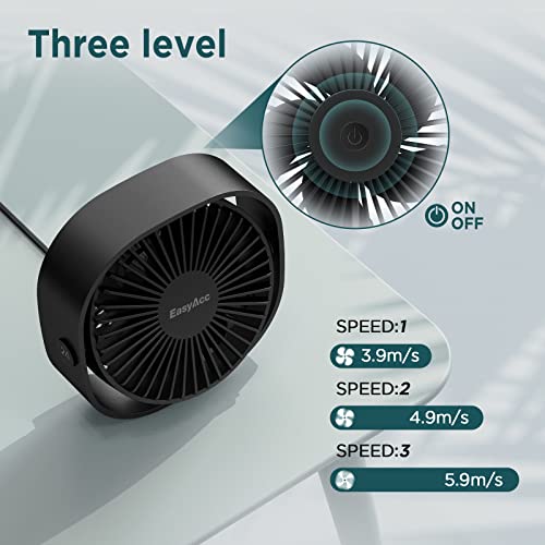 EasyAcc USB Small Desk Fan, Slumber Pod Fan [360°Rotatable Head &Powerful ] 3 Speeds Portable Personal Table Travel Fan fo...