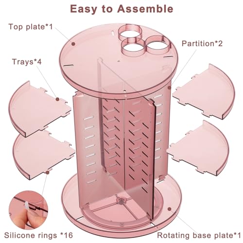 Rotating Makeup Organizer, DIY 8 Adjustable Layers 360 Spinning Skincare Organizers, Makeup Storage Carousel Tower with Br...