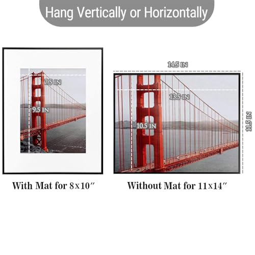 Frametory, 11x14 Aluminum Picture Frame - 11 x 14 Black Frame with Removable Mat for 8 x 10 Photo - 14 by 11 Durable Metal...