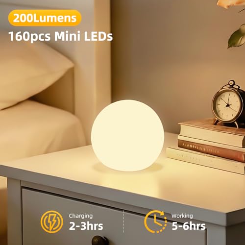 BLUEYE 6Inch LED Ball Night Light,200Lumens,16RGB Therapy,Remote Control Table Lamp,Rechargeable Orb Globe Sphere Ambient ...