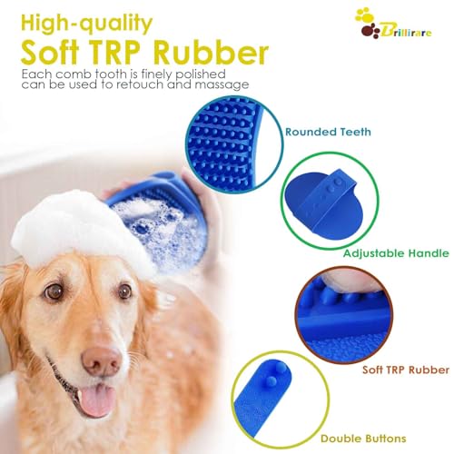 BRILLIRARE 2 Pack Dog Grooming Brush, Premium Soft Silicone Pet Bath Brushes with Adjustable Handle, Shampoo Soothing Comb...