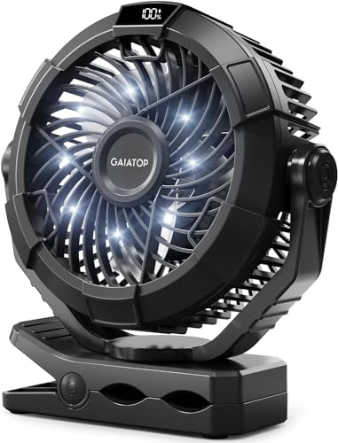 Gaiatop Portable Camping Fan with LED Lantern, 360°Rotation and Clip on for Desk, 4000mAh USB Rechargeable Battery Powere...