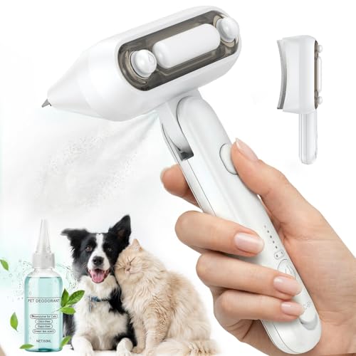 Spray Deshedding Brush for Cats & Dogs, 2-in-1 Mist Grooming Tool with Undercoat Removal, Anti-Static Pet Hair Remover, Ge...