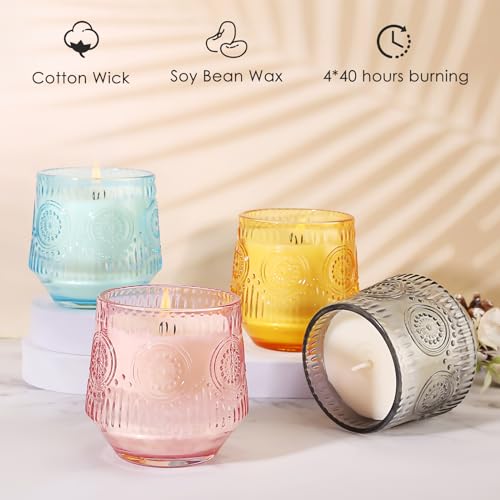 4 Pack Luxury Scented Candles Gift Set - 7oz Soy Wax Candles in Glass Jars, Gifts for Women - Vanilla Coconut, Eucalyptus ...