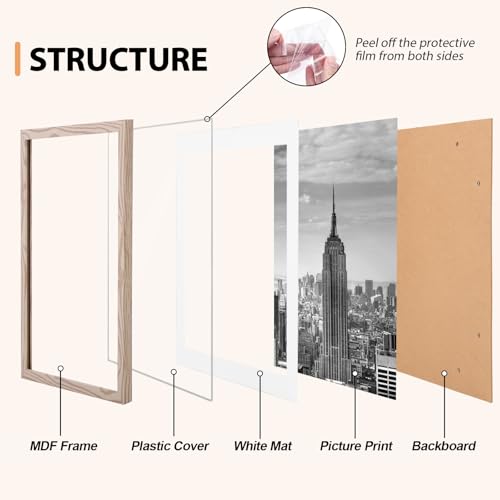 Fixwal 11x14 Poster Frame Natural Woodgrain Picture Frame 8x10 with Mat or 11x14 without Mat, Vertical and Horizontal Wall...
