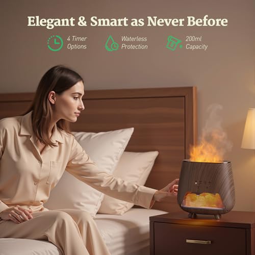 JJNJJN Essential Oil Diffuser for Home: 200ml Aromatherapy Diffuser with Himalayan Pink Salt Rock, Cool Mist Humidifier wi...