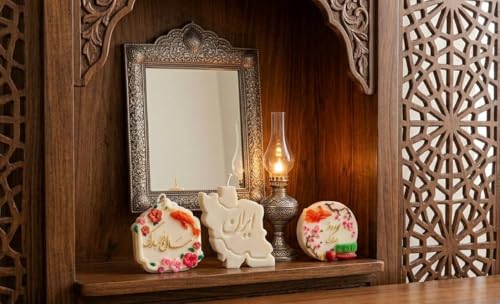 Handmade Hand-Painted Nowruz Candle Set|Persian Decorative Candles with Iran Map & Farsi Calligraphy |Unscented HaftSeen T...