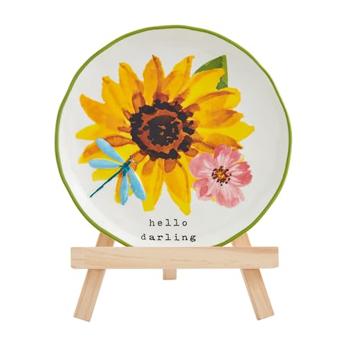 Mud Pie Yellow Floral Plate In Easel; assembled 9" x 7"