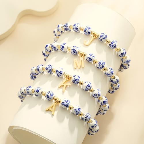 Maxcate Bead Charm Heart Initial Bracelet for Women Girls - 2PCS Flower Vintage Heart Initial Bracelet Teen Girls Gifts Ha...