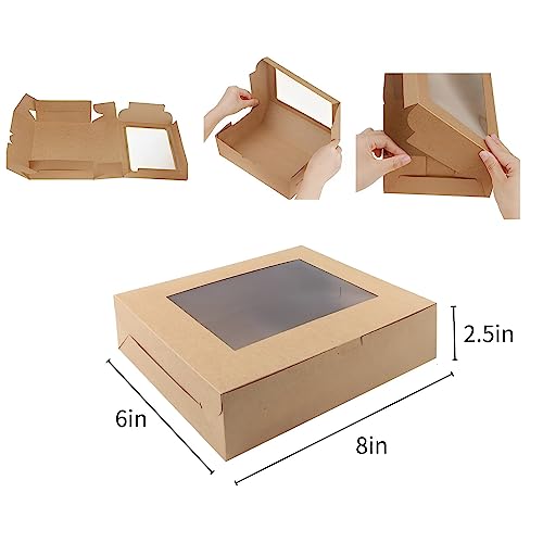 VANKUTL 8x6x2.5 Inches 20pcs Brown Bakery Boxes with Window, Cookie Boxes for Packaging, Treat Boxes for Cupcakes, Valenti...