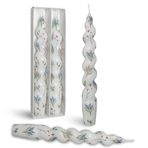 Hyacinth Spiral Candle Sticks Floral Printed Taper Candle Handmade Twisted Candlesticks 7.5 Inch Short Tapered Candles for...
