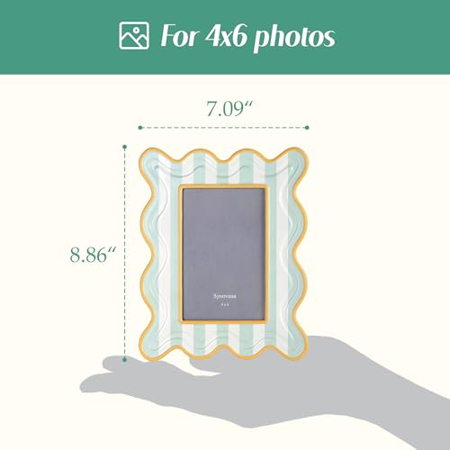 Synovana Wavy Striped 4x6 Picture Frame – Green and Cream with Frosted Finish, Tabletop Photo Display – Joyful Decorative ...