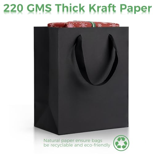 MOXARYSU Black Gift Bags With Handles: Small Medium 8x5x10 Inch 6pcs Black Paper Gags Bulk For Party Shopping Birthday Wed...