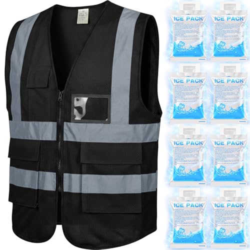 Chicingyou Cooling Vest with 8 Ice Packs, Summer Reflective Safety Vest for Adult, Hot Weather, Sports, Outdoor Activities