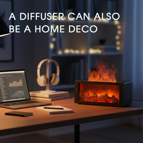 Fireplace Diffusers with 3 Essential Oils Set,Color Flame Aroma Essential Oil Diffuser with Remote Control,300ml Small Hum...