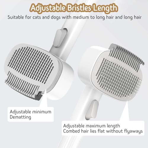 Dog & Cat Brush for Shedding, Self Cleaning Deshedding Brush with Adjustable Bristle Length & Dematting Comb, Skin Friendl...