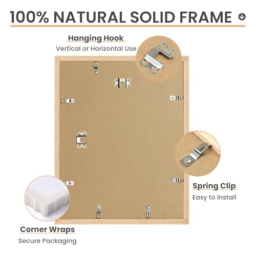 upsimples 11x14 Picture Frame Set of 3, Natural Solid Wooden Picture Frames, Display 8x10 with Mat or 11 x 14 Without for ...